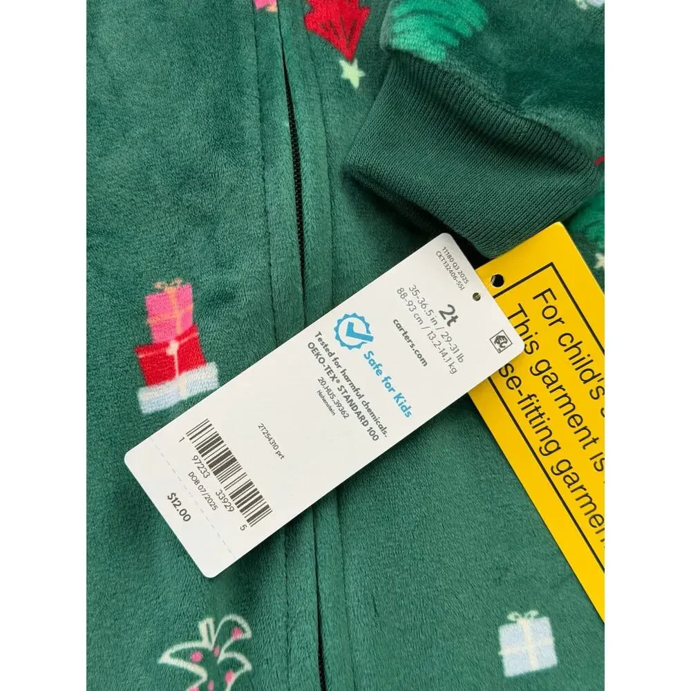NEW! 2T Carter's Baby Velour Long-Sleeve Snug Fit One-Piece Christmas Pajamas